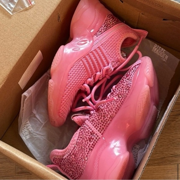 Steve Madden Other - Steve Madden Maxima Neon Pink Rhinestone Sneakers Toddler Girls Size 9 EUC